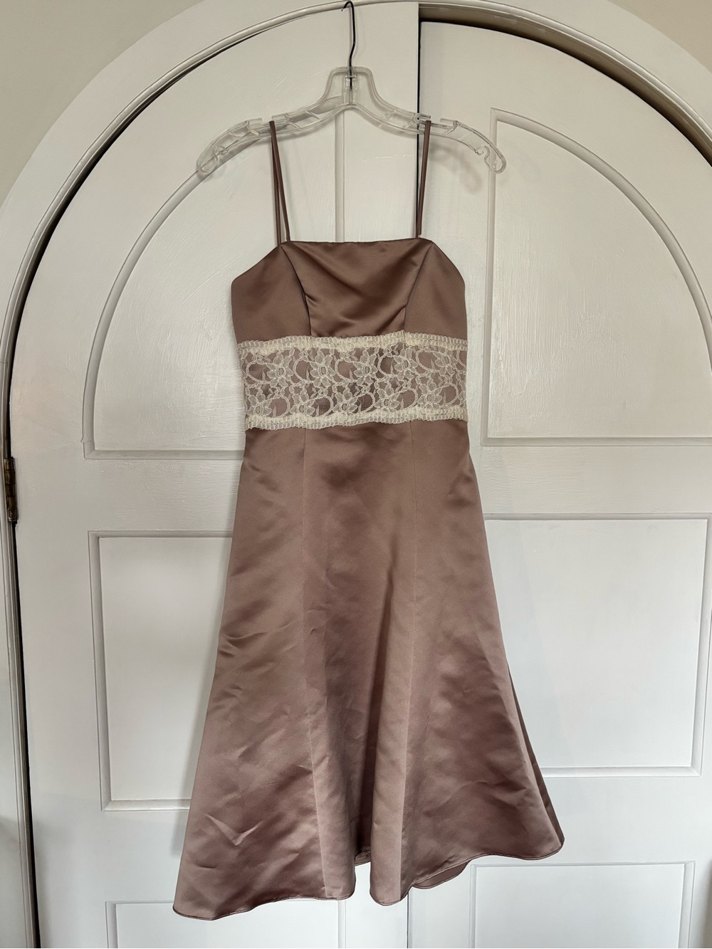 Wtoo Mauve Satin Midi Dress with Cream Lace Waist